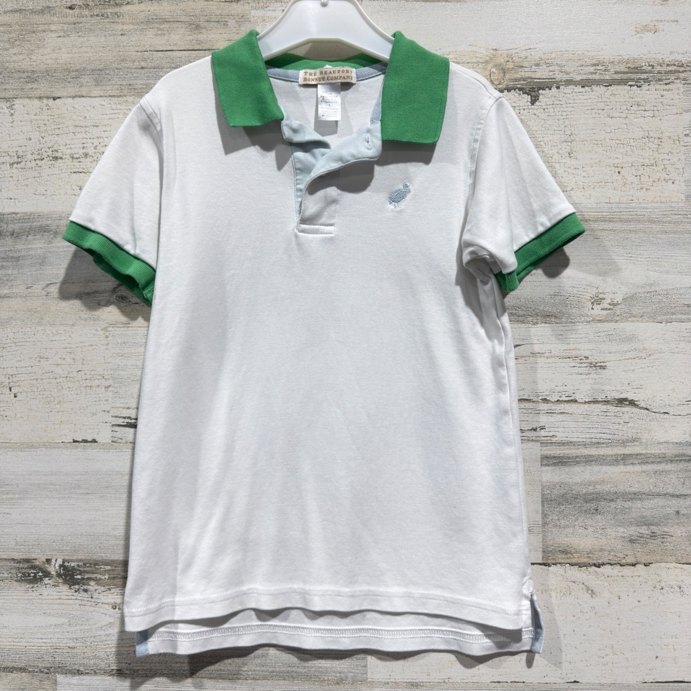 The Beaufort Bonnet Company Polo Shirt Boys 7 White Green Preppy EUC